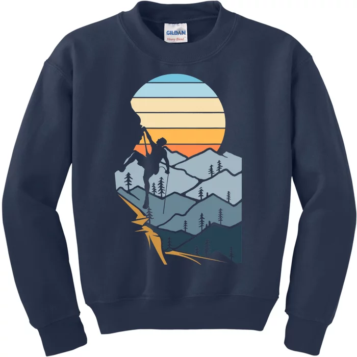 Mountain Climber Boulder Sports Hobby Retro Rock Climbing Kids Sweatshirt