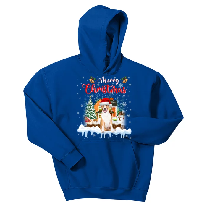 Merry Christmas Bull Terrier Santa Hat Lights Xmas Gift Kids Hoodie