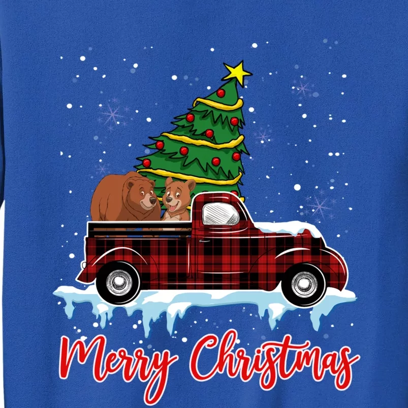 Merry Christmas Bear Xmas Plaid Red Truck Tree On Car Gift Sweatshirt