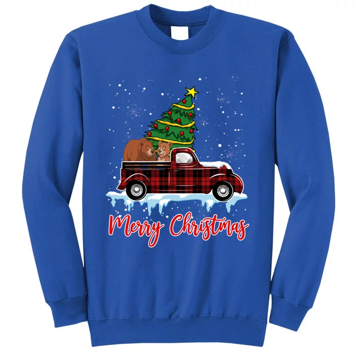 Merry Christmas Bear Xmas Plaid Red Truck Tree On Car Gift Sweatshirt