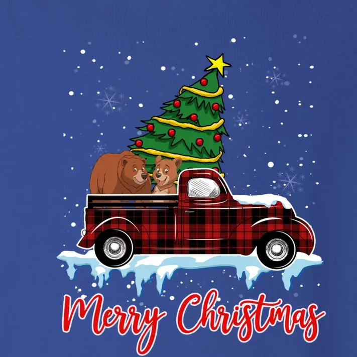 Merry Christmas Bear Xmas Plaid Red Truck Tree On Car Gift Toddler Long Sleeve Shirt