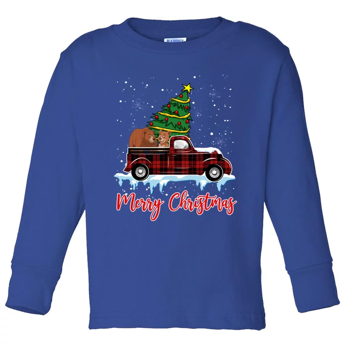 Merry Christmas Bear Xmas Plaid Red Truck Tree On Car Gift Toddler Long Sleeve Shirt