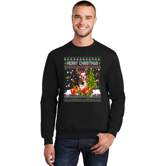 Merry Christmas Basset Hound Santa Xmas Lights Ugly Pajama Sweatshirt