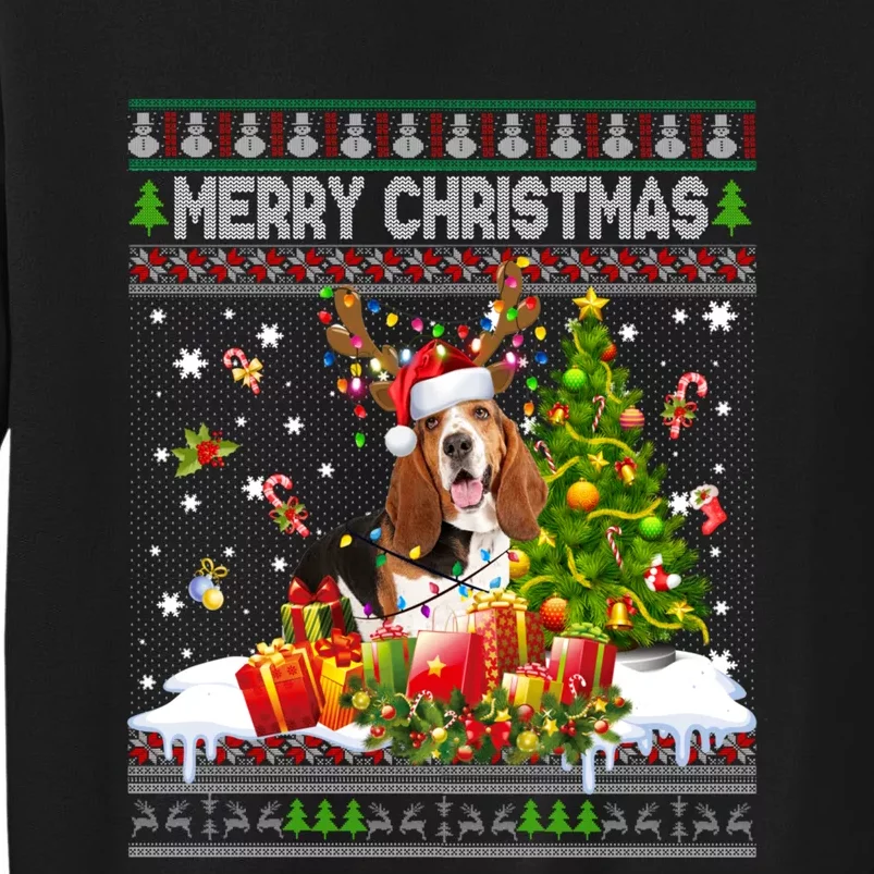 Merry Christmas Basset Hound Santa Xmas Lights Ugly Pajama Sweatshirt