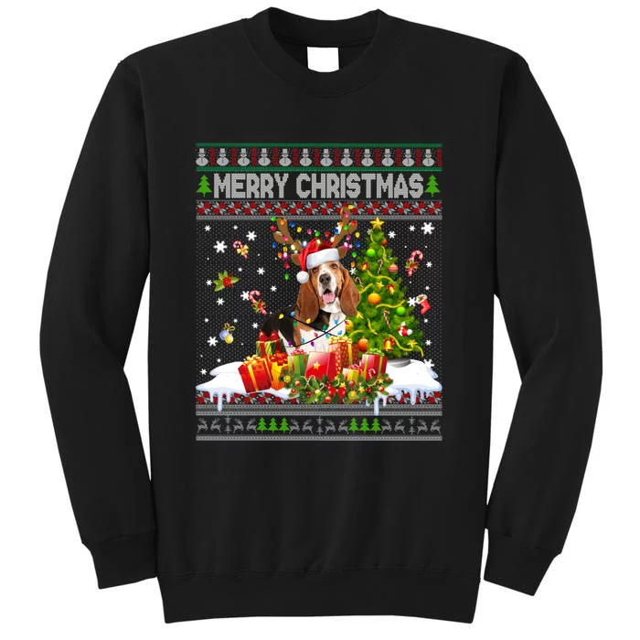 Merry Christmas Basset Hound Santa Xmas Lights Ugly Pajama Sweatshirt