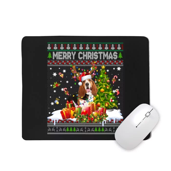 Merry Christmas Basset Hound Santa Xmas Lights Ugly Pajama Mousepad