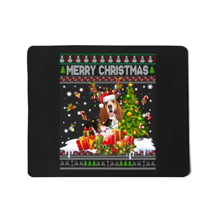 Merry Christmas Basset Hound Santa Xmas Lights Ugly Pajama Mousepad