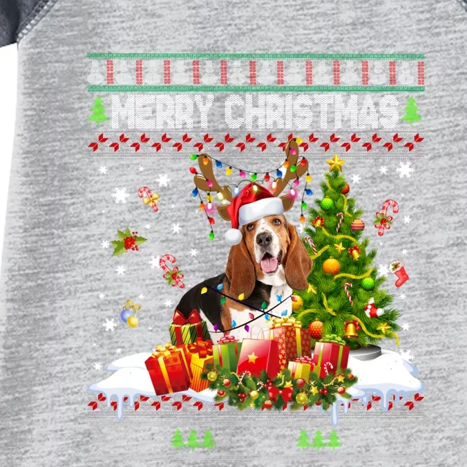 Merry Christmas Basset Hound Santa Xmas Lights Ugly Pajama Infant Baby Jersey Bodysuit