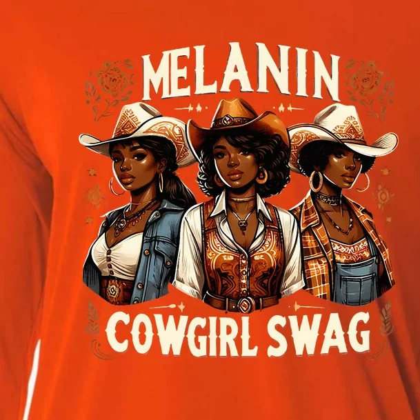 Melanin Cowgirls Black History African Melanin Cowgirl Swag Cooling Performance Long Sleeve Crew