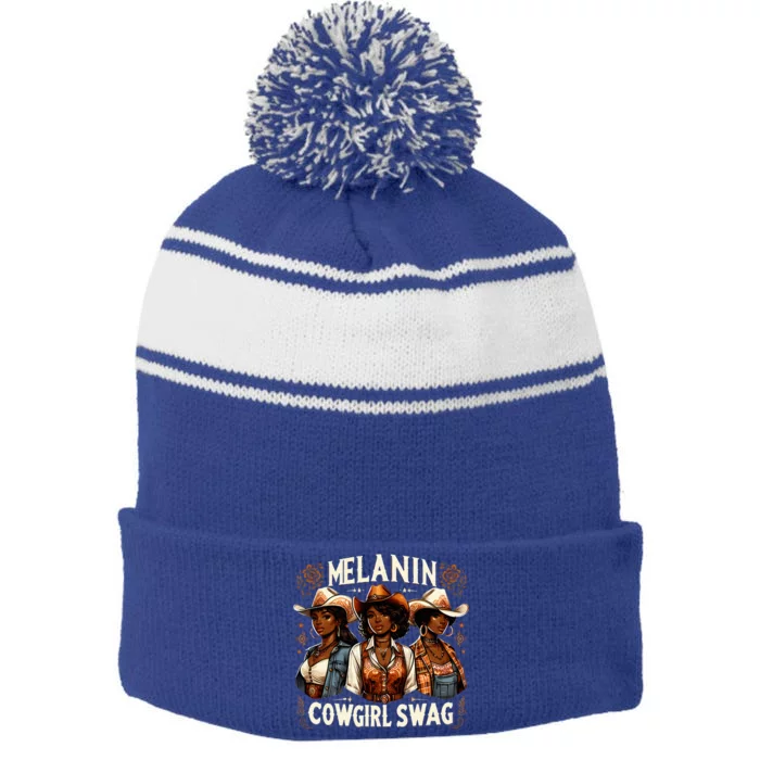 Melanin Cowgirls Black History African Melanin Cowgirl Swag Stripe Pom Pom Beanie