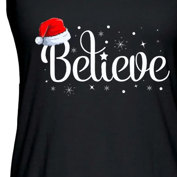 Merry Christmas Believe in Santa Claus Family Pajamas Ladies Essential Flowy Tank