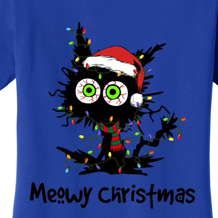 Meowy Christmas Black Cat Light Christmas Pajamas Gift Women's T-Shirt