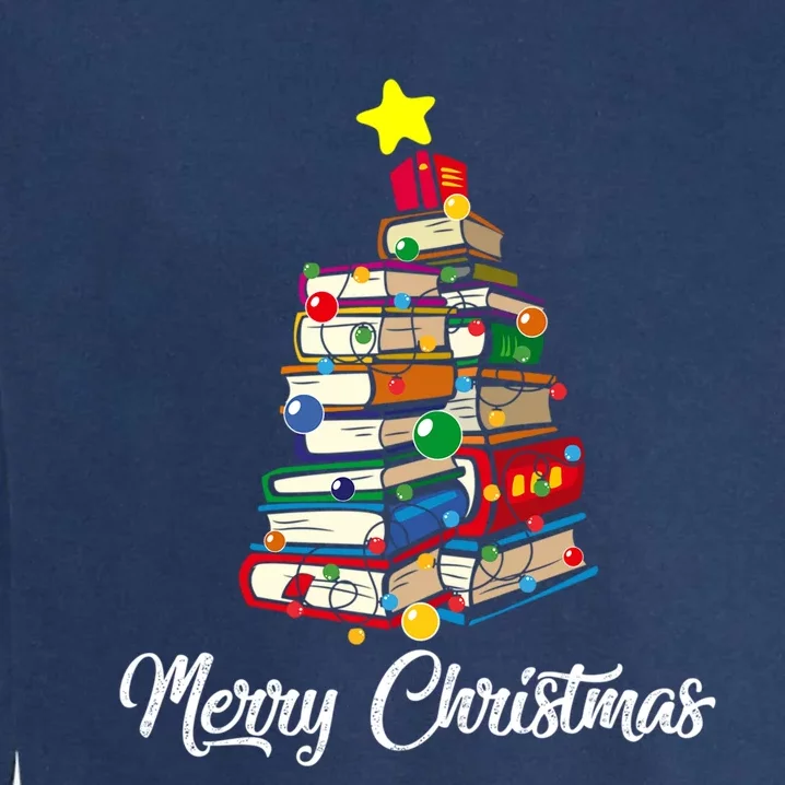 Merry Christmas Book Tree Librarian Bookworm Book Funny Gift Garment-Dyed Sweatshirt