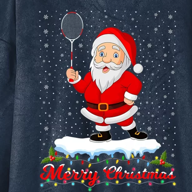 Merry Christmas Badminton Shuttlecock Santa Lights Xmas Cool Gift Hooded Wearable Blanket