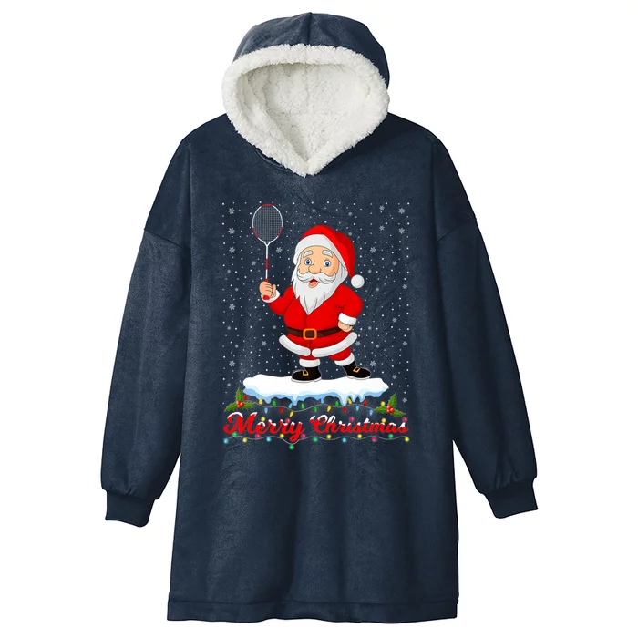 Merry Christmas Badminton Shuttlecock Santa Lights Xmas Cool Gift Hooded Wearable Blanket