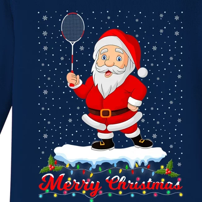 Merry Christmas Badminton Shuttlecock Santa Lights Xmas Cool Gift Baby Long Sleeve Bodysuit