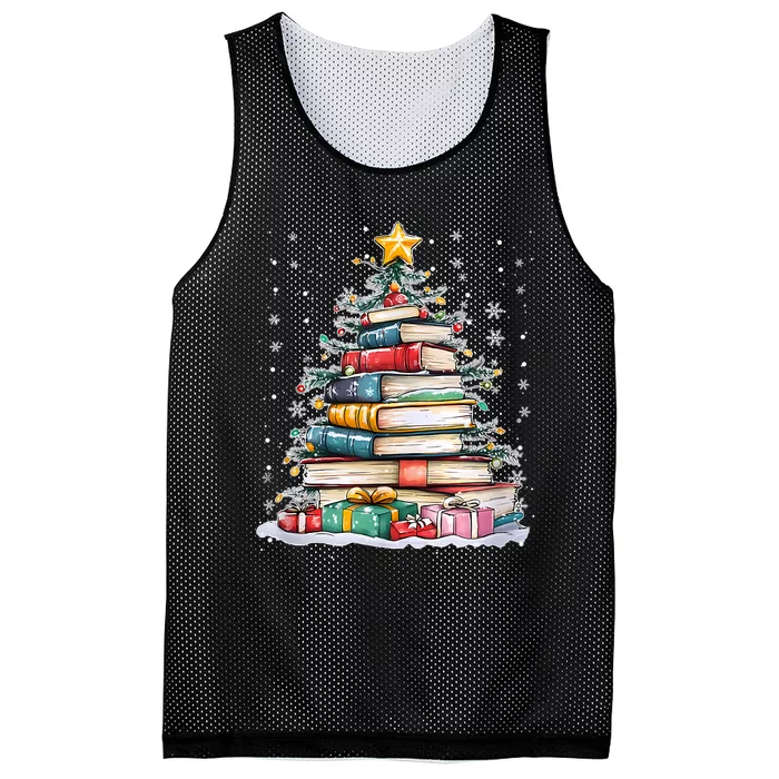 Merry Christmas Books Xmas Tree Librarian Teacher Book Lover Long Sleeve Mesh Reversible Basketball Jersey Tank