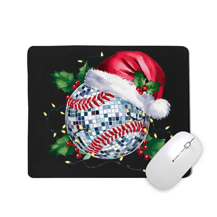 Merry Christmas Baseball Disco Ball Santa Hat Xmas Light Mousepad