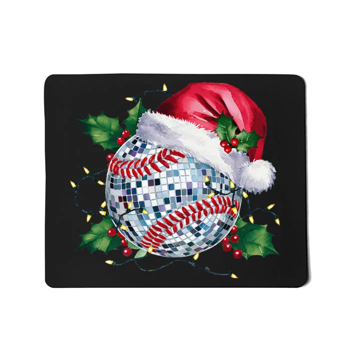 Merry Christmas Baseball Disco Ball Santa Hat Xmas Light Mousepad