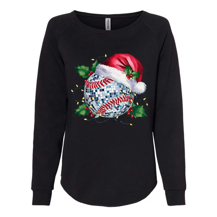 Merry Christmas Baseball Disco Ball Santa Hat Xmas Light Womens California Wash Sweatshirt