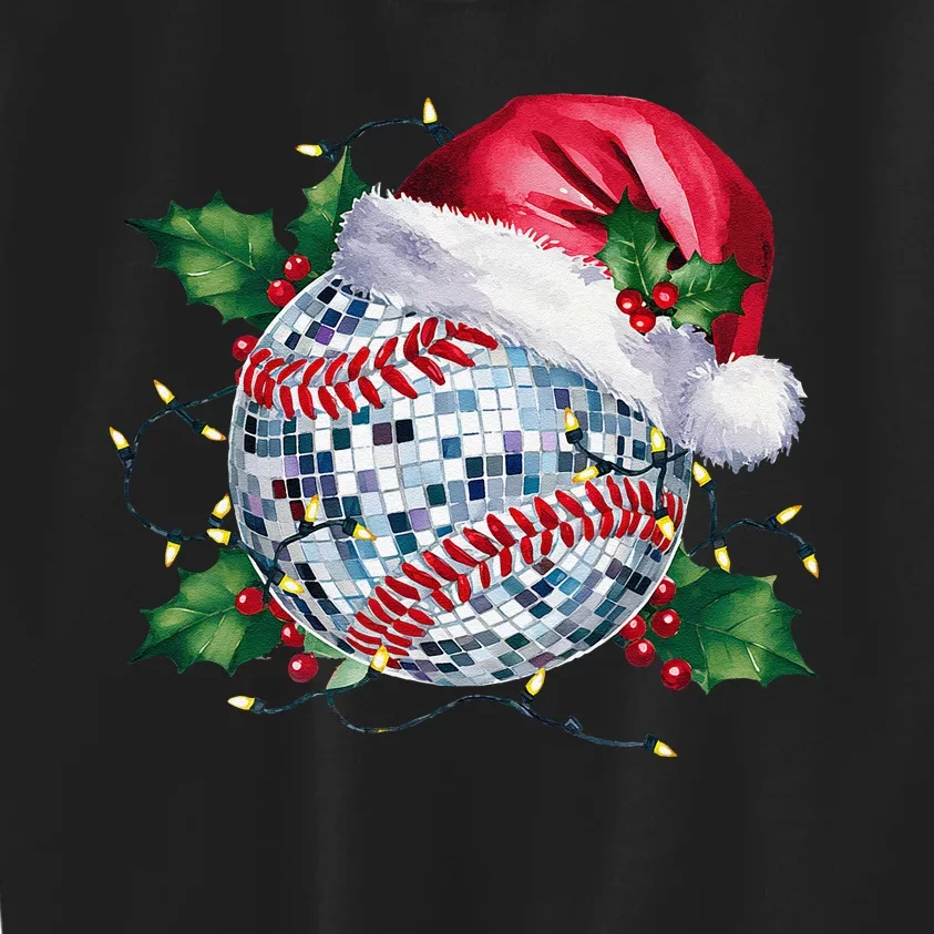 Merry Christmas Baseball Disco Ball Santa Hat Xmas Light Kids Sweatshirt