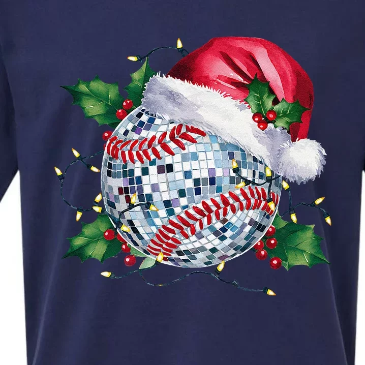 Merry Christmas Baseball Disco Ball Santa Hat Xmas Light Sueded Cloud Jersey T-Shirt