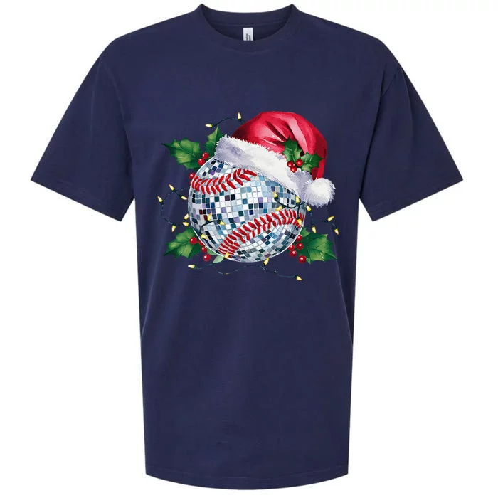 Merry Christmas Baseball Disco Ball Santa Hat Xmas Light Sueded Cloud Jersey T-Shirt