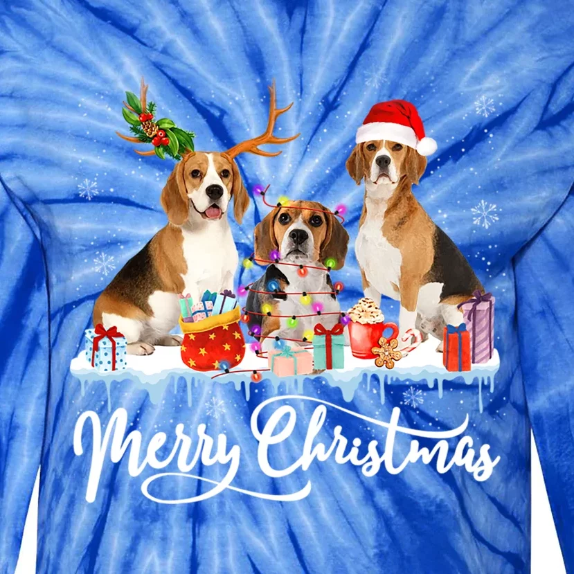 Merry Christmas Beagle Santa Light Reindeer Dogs In Snow Gift Tie-Dye Long Sleeve Shirt