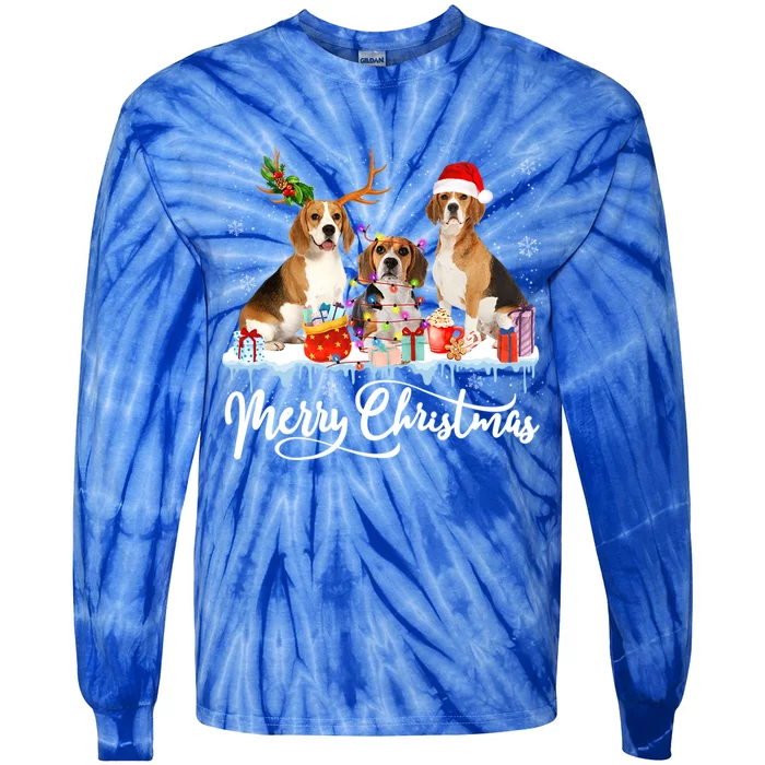 Merry Christmas Beagle Santa Light Reindeer Dogs In Snow Gift Tie-Dye Long Sleeve Shirt