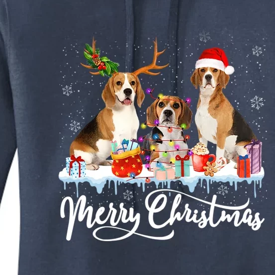 Merry Christmas Beagle Santa Light Reindeer Dogs In Snow Gift Women's Pullover Hoodie