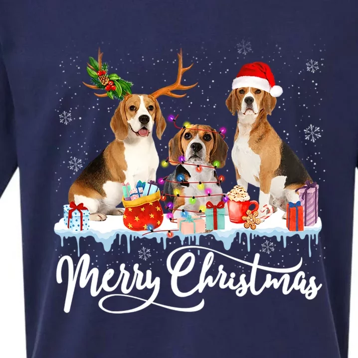 Merry Christmas Beagle Santa Light Reindeer Dogs In Snow Gift Sueded Cloud Jersey T-Shirt