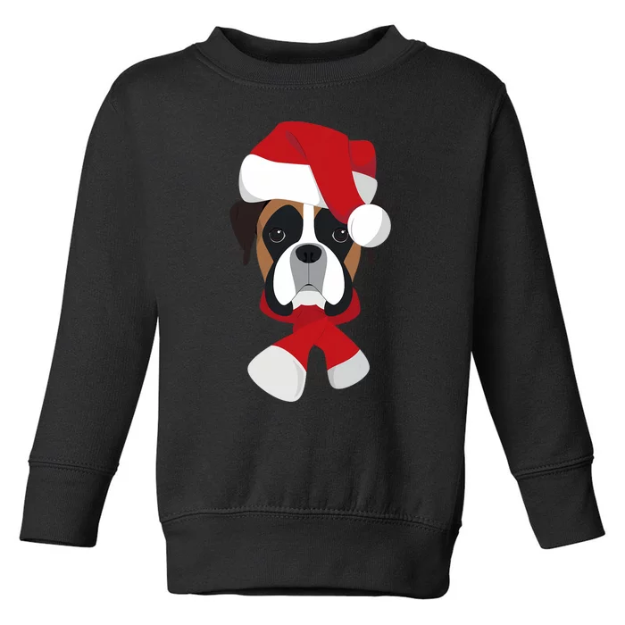 Merry Christmas Boxer Dog With Santa Hat Toddler Sweatshirt