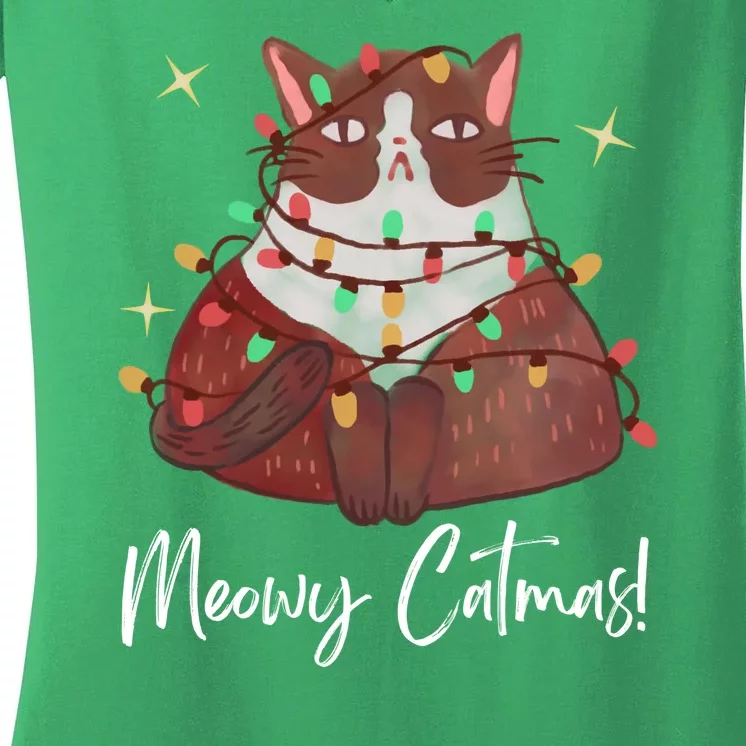 Merry Christmas Cat Meow Women's V-Neck T-Shirt