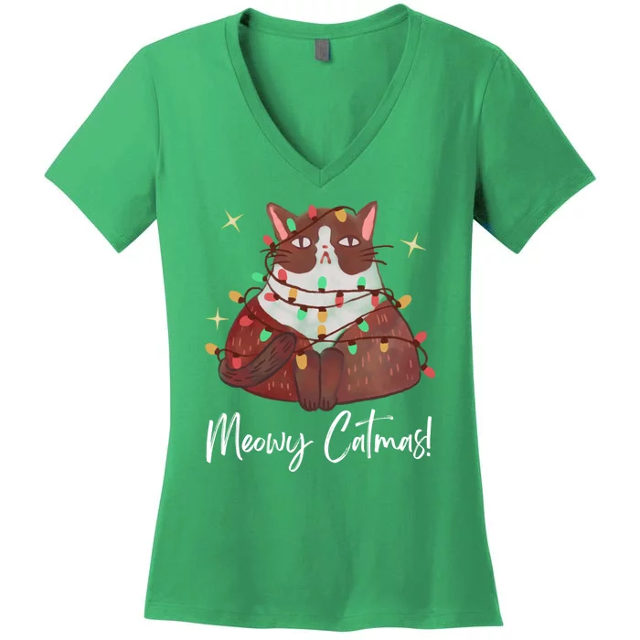 Merry Christmas Cat Meow Women's V-Neck T-Shirt