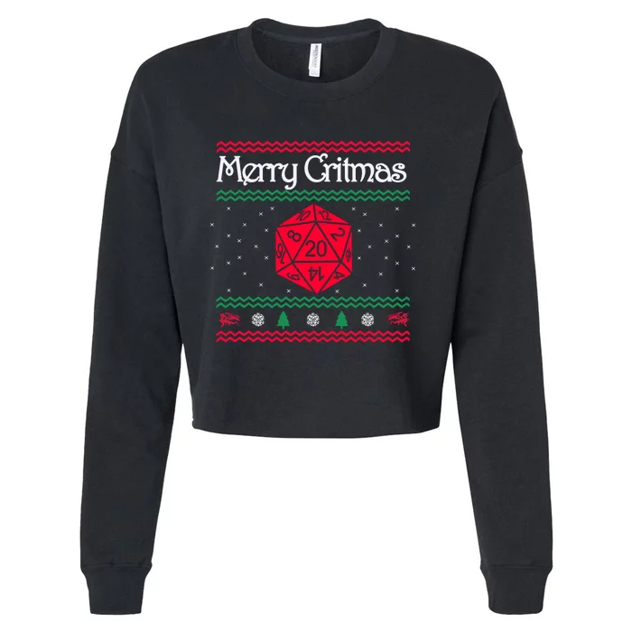 Merry Critmas Christmas D20 Rpg Board Game Role Play Cropped Pullover Crew