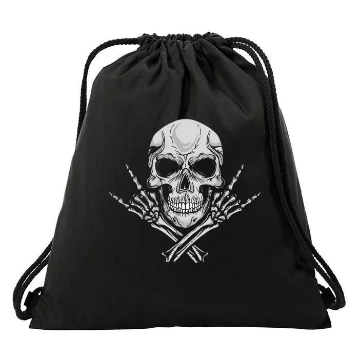 Mano Cornuta Cool Music Skull Rocker Greeting Skull Drawstring Bag