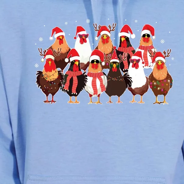 Merry Christmas Chicken Santa Reindeer Farm Animal Xmas Long Sleeve Unisex Surf Hoodie