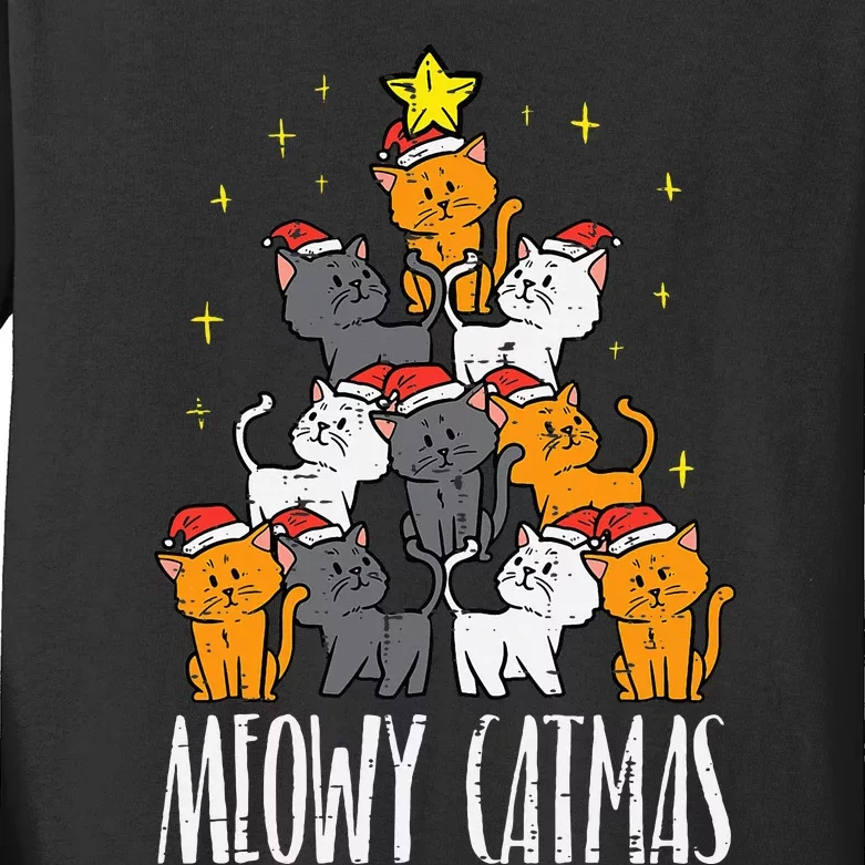 Meowy Catmas Cat Christmas Tree Xmas Kids Long Sleeve Shirt