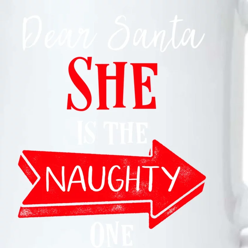 Matching Christmas Couples Sweater She Is The Naughty One Gift Black Color Changing Mug