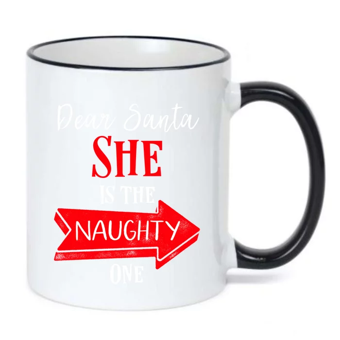 Matching Christmas Couples Sweater She Is The Naughty One Gift Black Color Changing Mug