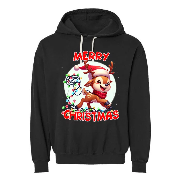 Merry Christmas Christmas Reindeer Christmas Lights Tangled Tank Top Garment-Dyed Fleece Hoodie