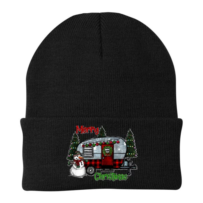 Merry Christmas Camper Light Snowman Hippie Christmas Tree Knit Cap Winter Beanie