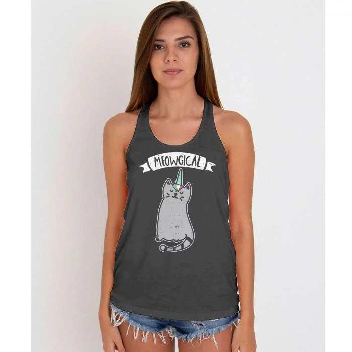 Meowgical Caticorn Cat Unicorn Magical Creature Gift Women's Knotted Racerback Tank