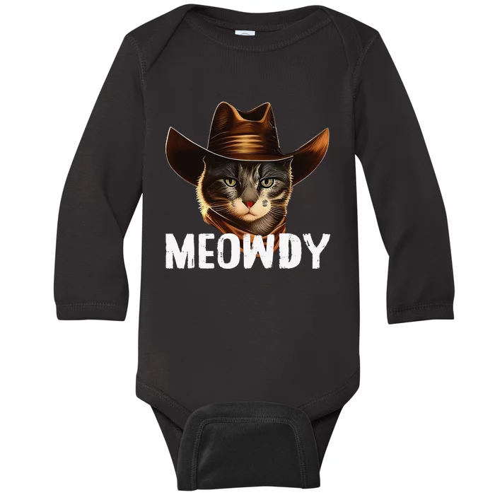 Meowdy Cat Cow Funny Cat Meme Baby Long Sleeve Bodysuit