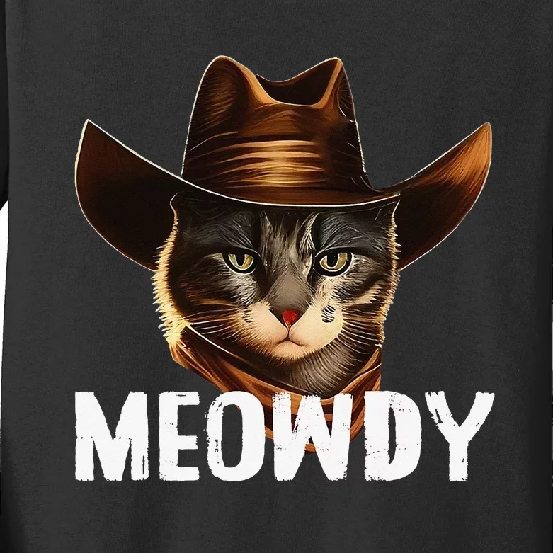 Meowdy Cat Cow Funny Cat Meme Kids Long Sleeve Shirt