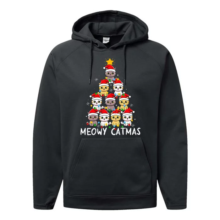 Meowy Catmas Cat Christmas Tree Xmas  Funny Santa Performance Fleece Hoodie