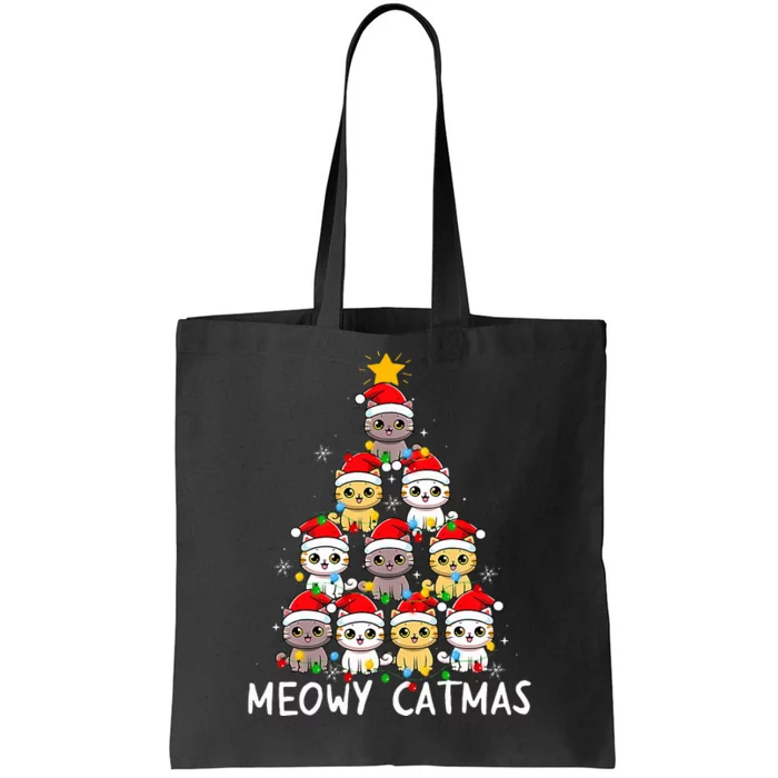 Meowy Catmas Cat Christmas Tree Xmas  Funny Santa Tote Bag