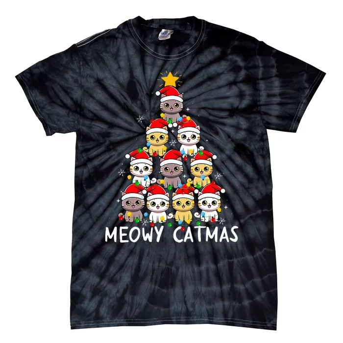 Meowy Catmas Cat Christmas Tree Xmas  Funny Santa Tie-Dye T-Shirt