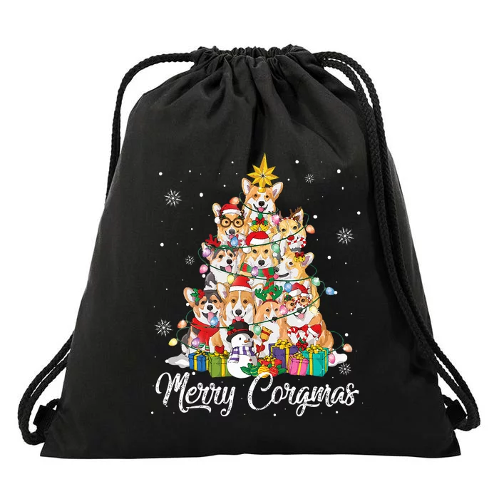 Merry Corgmas Corgi Christmas Tree Lights Santa Dog Lover Drawstring Bag