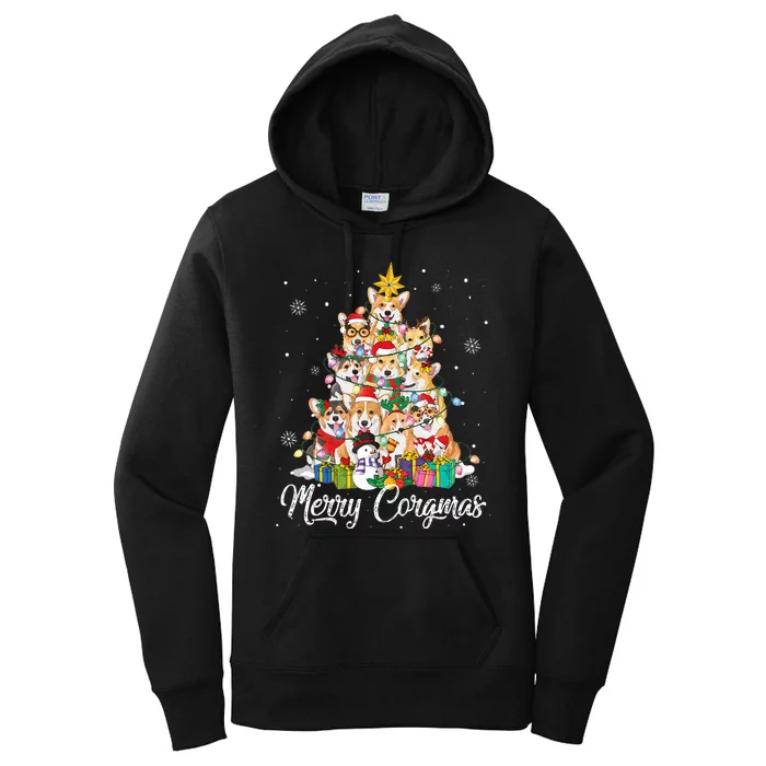 Merry Corgmas Corgi Christmas Tree Lights Santa Dog Lover Women's Pullover Hoodie